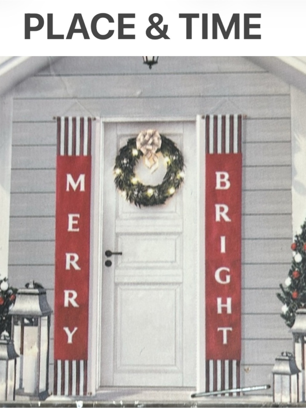 NEW JOANNES PLACE & TIME NOSTALGIA TWO PIECE MERRY & BRIGHT DOOR BANNERS XMAS